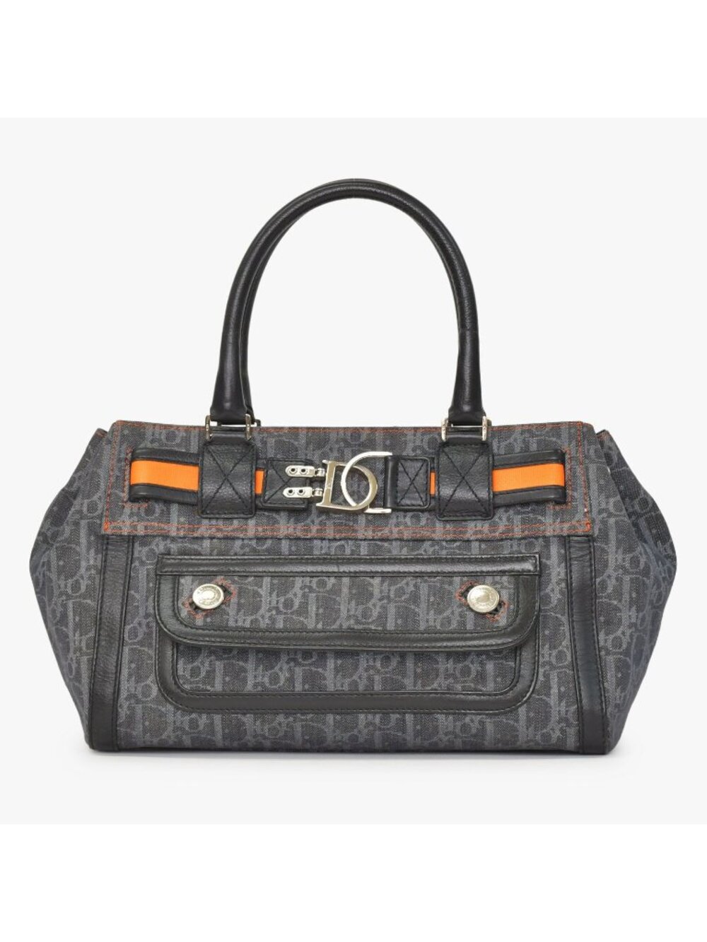 Dior Flight Line Trotter Handbag Gray Orange Denim Leather